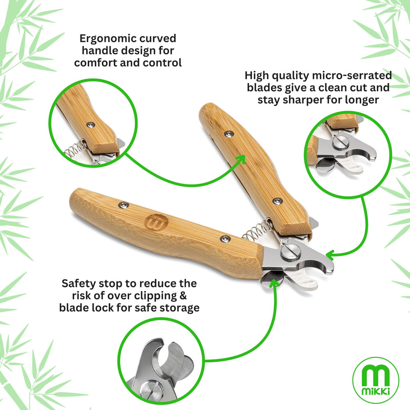 Mikki Bamboo Claw Clipper For Dogs & Cats, With Safety Stop to Reduce Risk of Over Clipping, Micro-serrated Blades for a Clean Cut, Blade Lock for Safe Storage, Suitable for All Pets, Small
