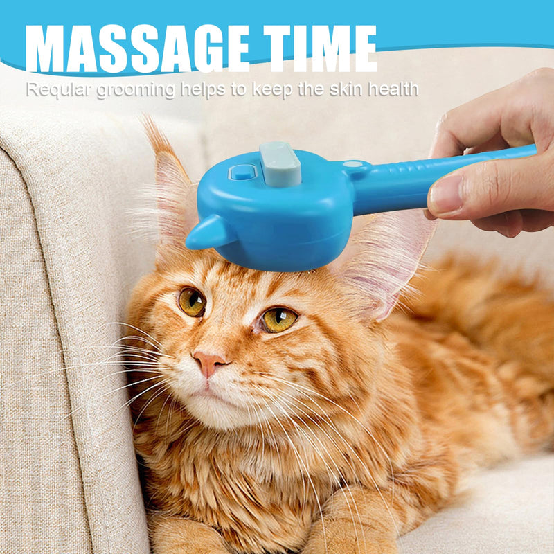 Pet Steam Spray Brush, 4-in-1 Steam Cat Brush with Handle, Rubber Pet Spray Brush, Rubber Pet Spray Brush with Release Button, Dog Comb with Longhair & Shorthair Cat & Dog Cleaner (Blue) Blue - PawsPlanet Australia