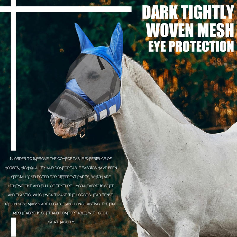 Horse Fly Mask,Horse Fly Mask with Nose,Masks for Horses with Ears,Ear Bonnet for Horses,Donkey Mask Fabric with Purple Line Protection Soft Mesh for Horse Summer (Blue, S) Blue