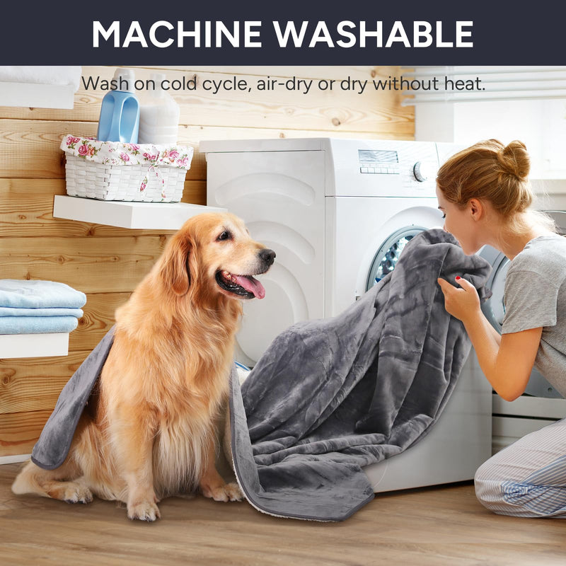 Waterproof Dog Blanket Bed Cover for Bed Couch Sofa, Liquid Pee Proof Pet Blanket Washable, Reversible Sherpa Fleece Blanket Furniture Protector for Medium Large Dogs Cats（Gray, 50"x 60"） L(50"x 60") Gray - PawsPlanet Australia