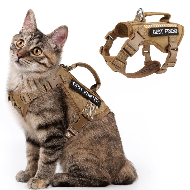 Tactical Cat Harness, Air Mesh Cat Walking Vest Harness Escape Proof, Reflective Large Cat Harnesses with Handle for Adult Fat Cats, Adjustbale, Breathable L Khaki