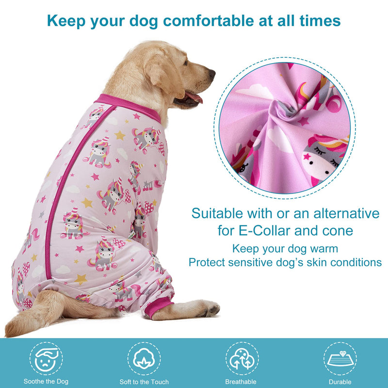 LovinPet Dogs Clothes, Lightweight Stretch Knit, Unicorn Rose Pink Print/Post Surgery Shirt/UV Protection, Pet Anxiety Relief, Wound Care for Large Dog Onesies /2XL XX-Large - PawsPlanet Australia