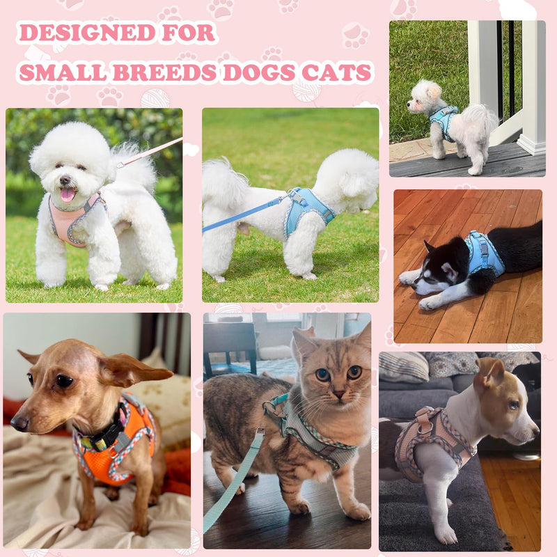 Dog Harness and Leash Set, No Pull Adjustable Reflective Pet Harness, Mesh Dog Harness, Step in Vest Harness Easy Walk Puppy Harness Outdoor Hiking Training for Small Medium Dogs, Cats(Pink,L) L Pink