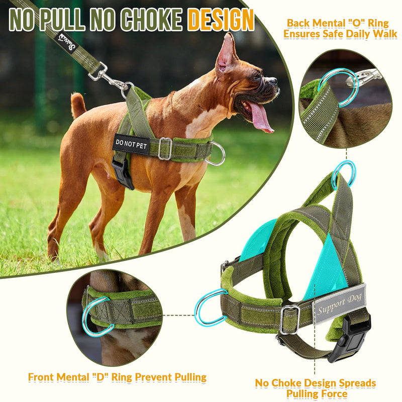 SlowTon No Pull Dog Harness - Heavy Duty Dog Harness and Leash Set for Medium Large Dogs, Reflective Tactical Harness with Soft Padded and Front Clip for Easy Walk and Training (Green L) Green - PawsPlanet Australia