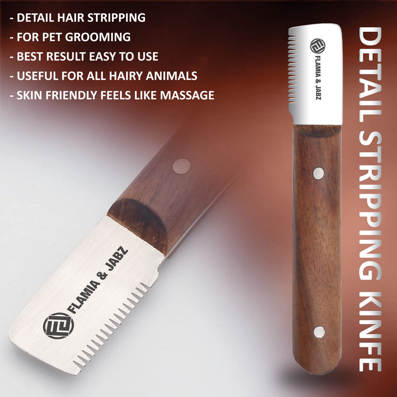 FLAMIA & JABZ Professional Stripping Knife kit (6 Pieces Set) for Dogs & Pets, Wooden Handle Grip with Stainless Steel Comb (Right Handed) (Rosewood) Multi-colored - PawsPlanet Australia