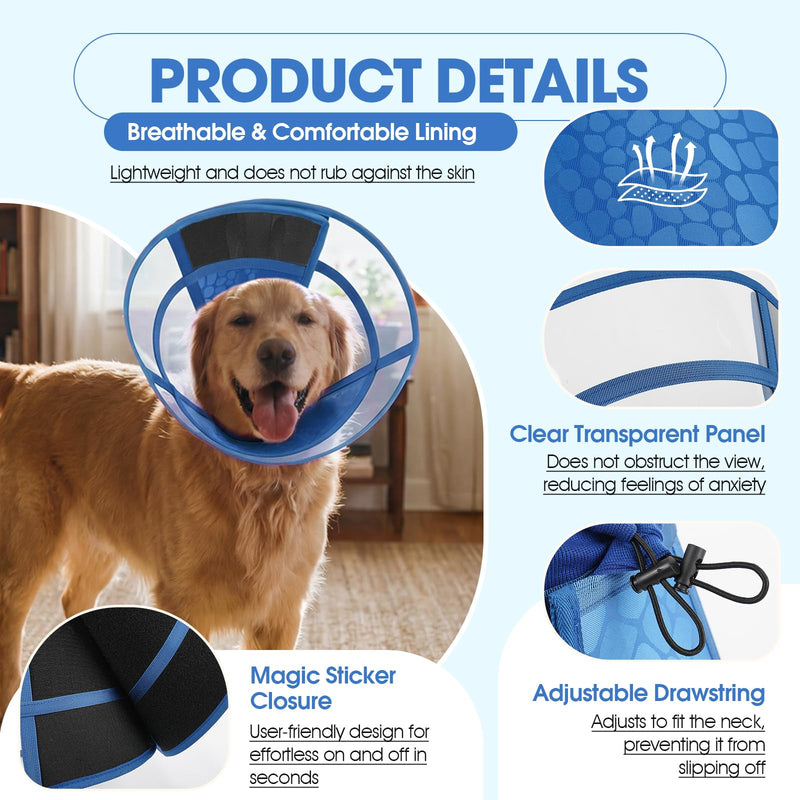 Lelepet Dog Recovery Collar, Lightweight Soft Cone for Dogs After Surgery, Anti-Lick Dog Head Cone Wound Protection, Adjustable Pet Post Surgery Medical Neck Collar, Blue L