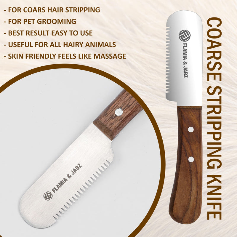 FLAMIA & JABZ Professional Dog Grooming Hand Stripping Knife, Stripper Trimmer Tool, Red Meranti Wooded Handle non slip grip with Tripping Stainless Steel blade (3 Piece Pack, Right Handed) 3 Piece Pack - PawsPlanet Australia