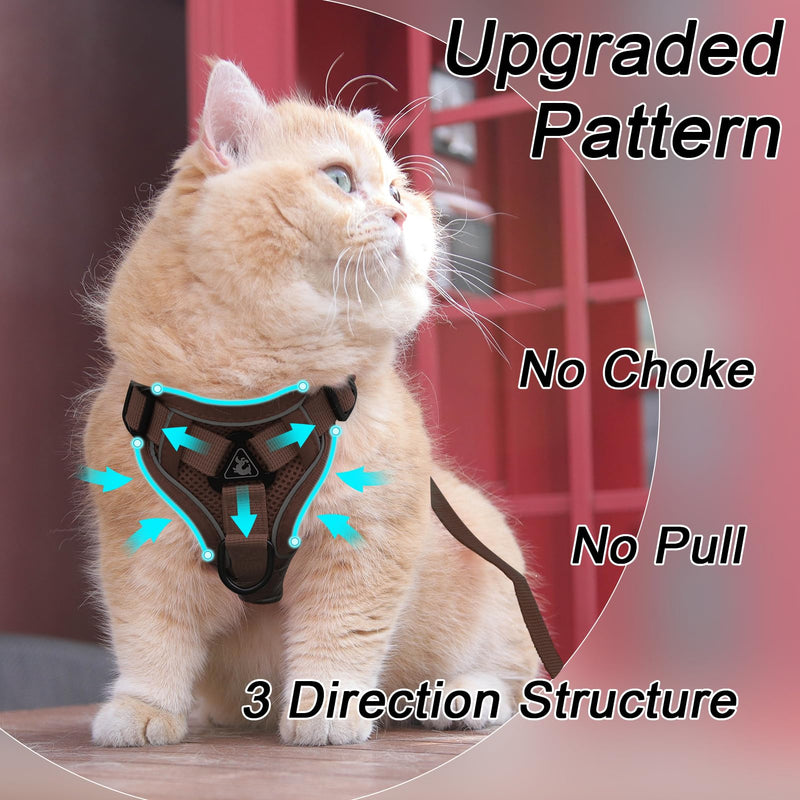 Cat Harness and Leash Set, Upgraded Escape Proof Adjustable Vest with Lead for Large Cat Small Dog Puppy Outdoor Walking, Soft Breathable Mesh Jacket with Reflective Strips for Dark Night L Brown - PawsPlanet Australia