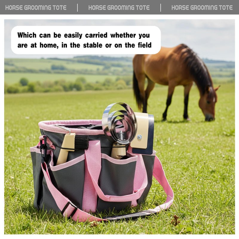 Abbylike Grooming Tote Bag for Horses Organize Tack Tools Equestrian Grooming Kit Care Portable with Multiple Pockets with 7 Pockets for Supplies(Stylish,10.63 x 10.63 x 9.45 Inches,Grey and Pink) Grey and Pink 10.63 x 10.63 x 9.45 Inch Stylish - PawsPlanet Australia