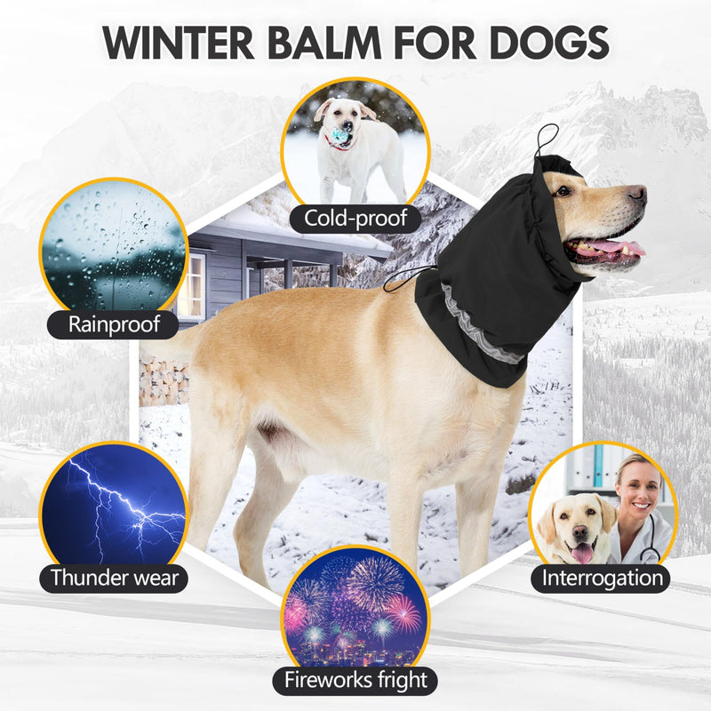 Dog Ear Cover Adjustable Ear Protection Winter Warm Outdoor Rainproof Travel Coldproof Dog Neck Wrap Black S Small