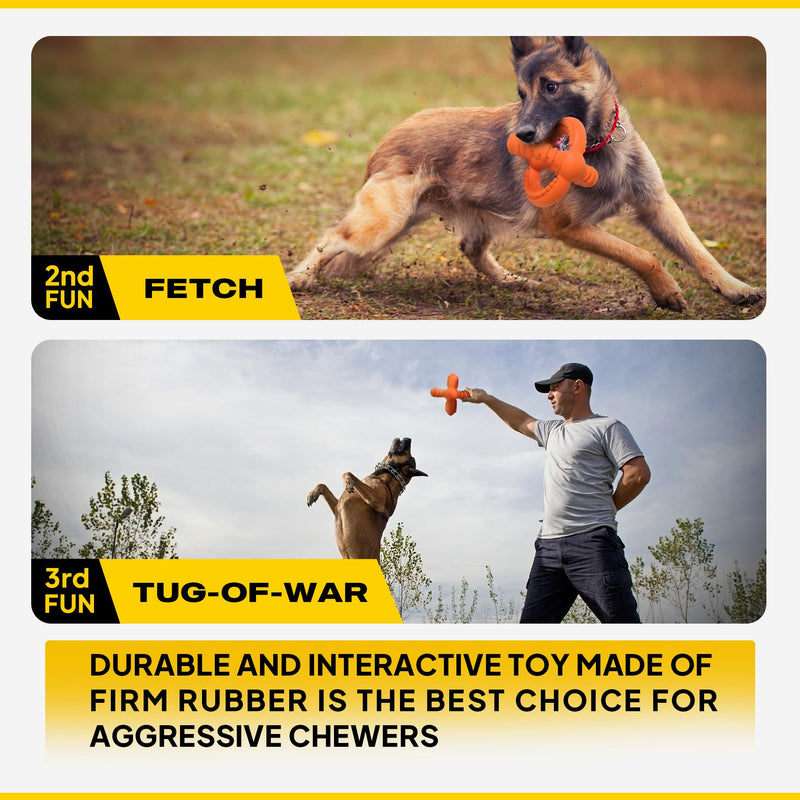 Fida Dog Chew Toys for Aggressive Chewers, 3-in-1 Indestructible Interactive Dog Toys, Unique Detachable Natural Rubber Dog Balls Tug &Fetch Toys for Large Dogs & Medium Dogs(Orange, L) RingBall-Large Orange