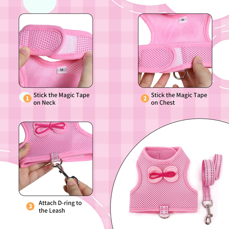 AIITLE Bunny Harness and Leash Set, Soft Breathable Mesh Vest Harness with Cute Bow for Rabbits Kitten Ferret Small Pig Puppy Walking Supplies Pink M Medium - PawsPlanet Australia