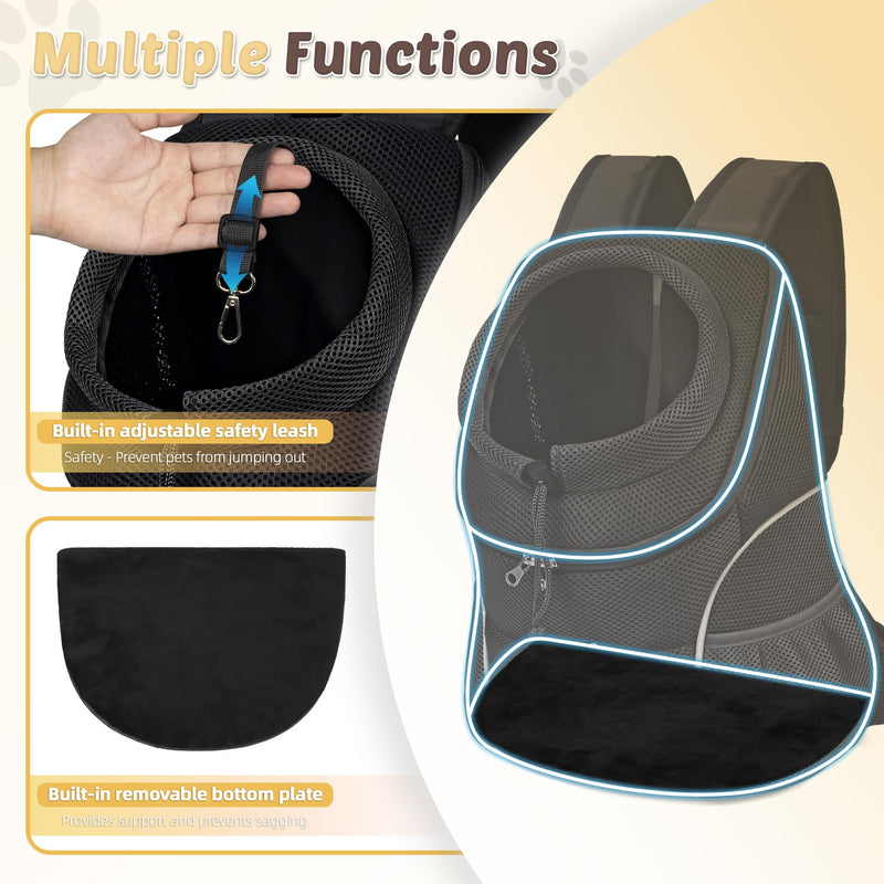 WOYYHO Pet Dog Carrier Backpack Small Dog Front Backpack Ventilated Dog Carrier Back Pack with Storage Pockets, Adjustable Straps & Safety Belt for Travel Hiking Outdoor(Size L: 10-14 lbs, All Black) 2-Solid Black Large(10-14lbs) - PawsPlanet Australia