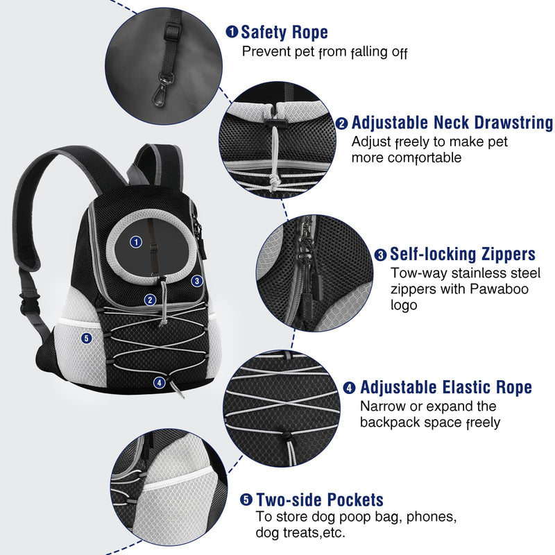 Pawaboo Pet Dog Carrier Backpack Large Size, Puppy Dog Travel Carrier Front Pack for Small Medium Dogs Cats, Adjustable Breathable Dog Carrying Backpack with Safety Strips for Travel Outdoors, Black L - PawsPlanet Australia