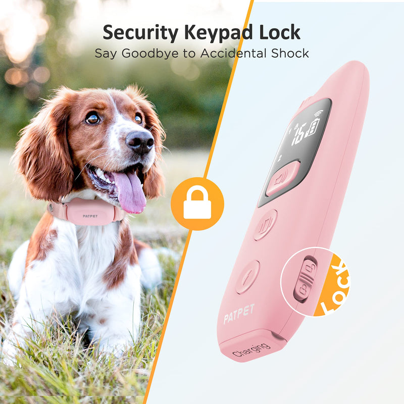 PATPET Dog Shock Collar with Remote - Waterproof Dog Training Collar for Small Medium Large Dogs with Beep, Vibration and 16 Static Levels Shock Pink One Collar