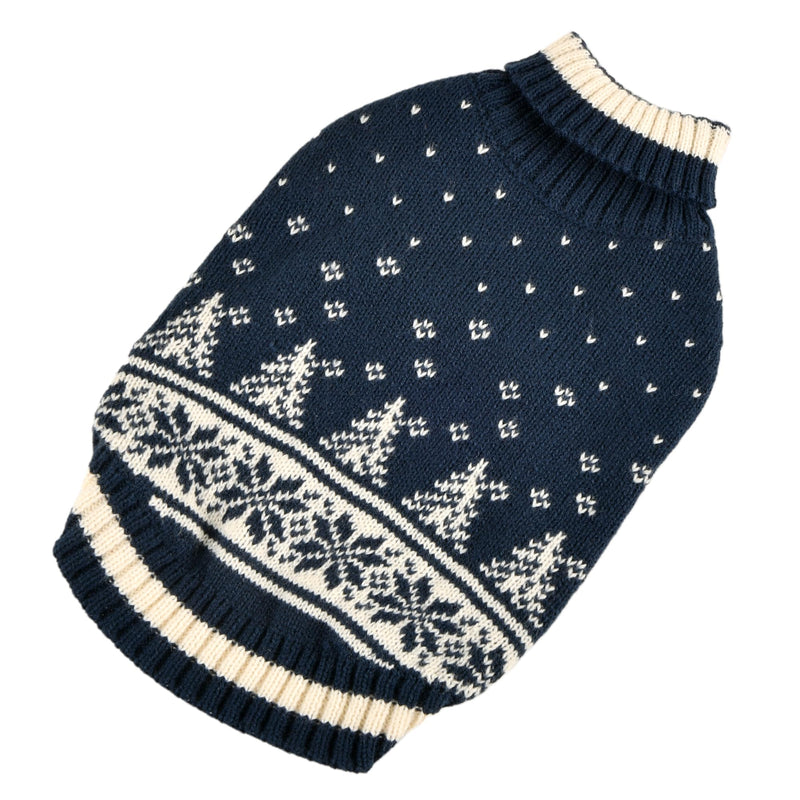 Puppia Nevis Winter Turtleneck Knit Shirts Snow Forest Pattern for Small and Medium Dogs, Navy, Large - PawsPlanet Australia