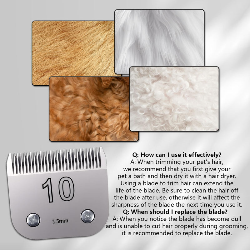 3 Pack 10# Removable Dog Grooming Blades, Made of Carbonized Steel, Suitable for Andis/Oster A5/Wahl KM Series, Cutting Length 1/16" (1.5 mm) 1.5mm - PawsPlanet Australia