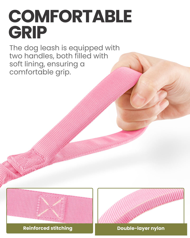 OutdoorMaster Bungee Dog Leash, Heavy Duty Dog Leash with Shock Absorption, 2 Padded Handles Training Leash, Improved Dog Safety and Comfort (Pink, 4FT) Pink Max: 4'9" - PawsPlanet Australia