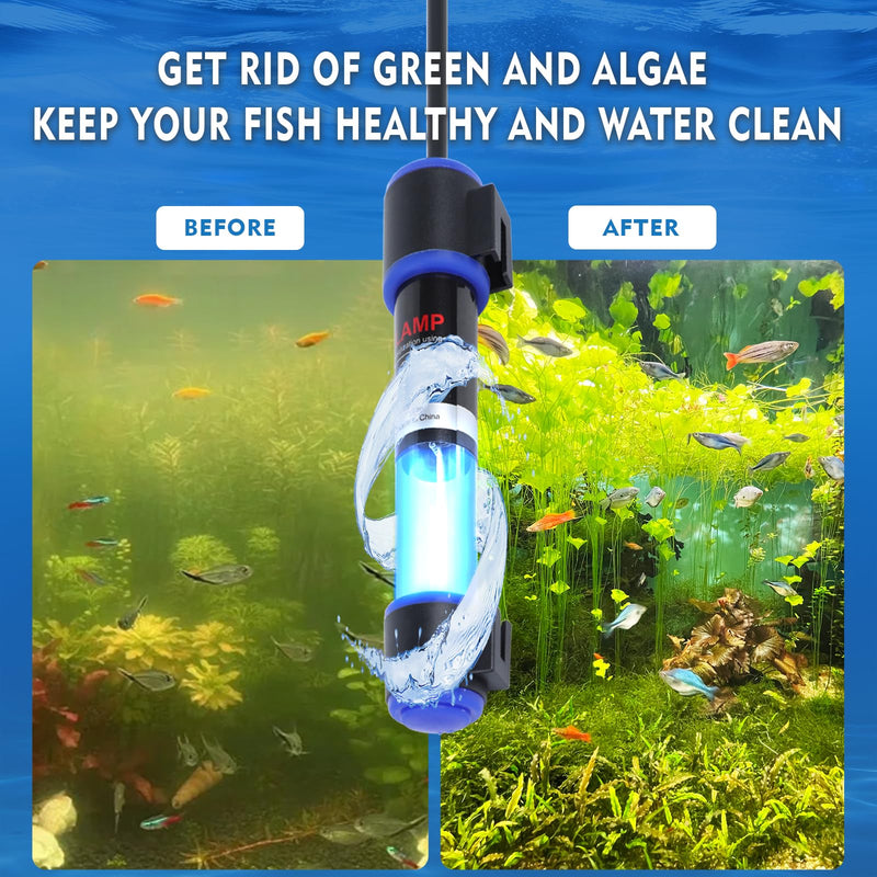 UV-C Aquarium Clean Light with Timer, Mini 3W 5W 7W 9W 11W Submersible Algae Clean Light Water Green Clean Fish Tank Water Clean Lamp for Sump Pond Filter Tank (5W Timer) Timer 5w - PawsPlanet Australia