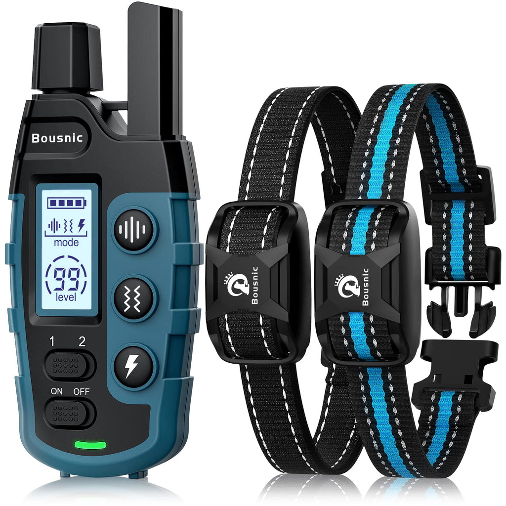 Bousnic Dog Shock Collar 2 Dogs (5-120Lbs) - 3300 ft Waterproof Training Collar for Dogs Large Medium Small with Rechargeable Remote, Beep (1-8) Vibration (1-16) and Humane Shock (1-99) Modes Blue