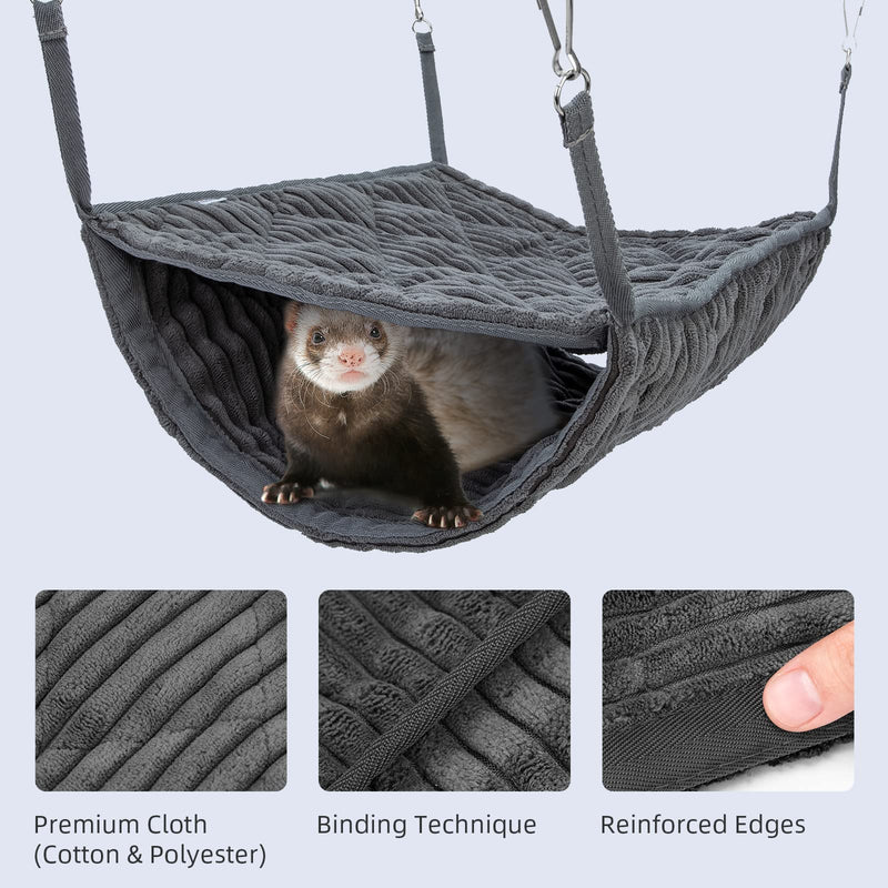 Niteangel Luxury Double Bunkbed Hammock, Fit 2 Adult Ferrets or 5 More Adult Rats Warm Plush Hanging Hammock Bed Hideout for Hamster Guinea Pig Rat Ferret Chinchill(Gray) Gray - PawsPlanet Australia