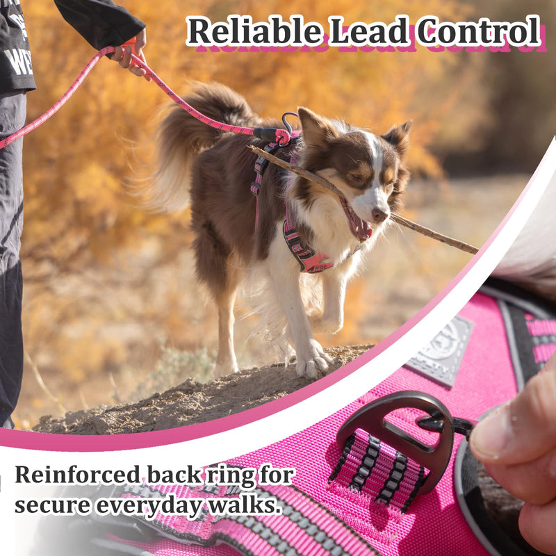 Dog Harness No Pull, 2 Leash Clips, Reflective Mesh Vest with Padded Chest, Adjustable Breathable Pet Harness for Medium Large Dogs (L, Hot Pink) L - PawsPlanet Australia
