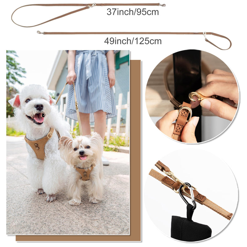 Puppytie No Pull xs Dog Harness with Multifunction Dog Leash,Soft Adjustable No Choke Escape Proof Pet Harness Vest,Denim Mocha Brown,XXS XXS Pocket-Brown - PawsPlanet Australia