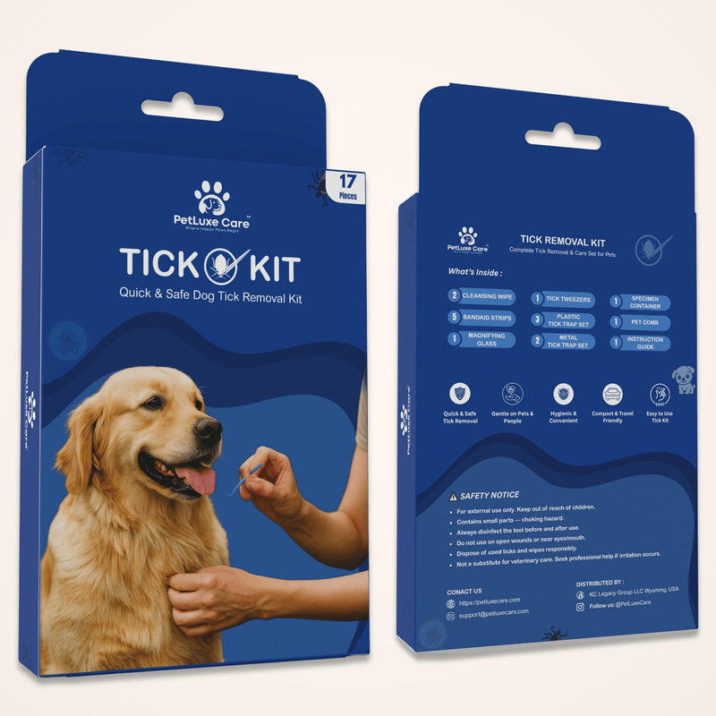 Complete Tick Removal Kit for Dogs & Cats – Tick Remover Tool Set with 3 Size Hooks, Tick Comb & Stainless Steel Precision Tick Remover + Tweezers, Travel Pouch – Safe, Fast Tick Removal