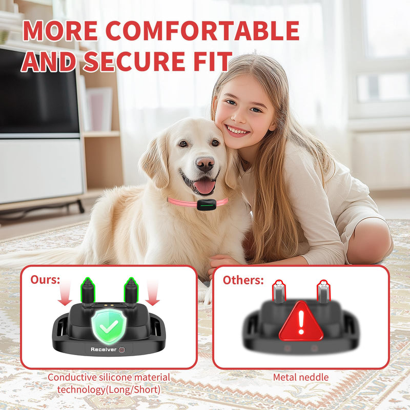 Dog Training Shock Collar 4300FT Dog Bark Collar with Remote IP67 Waterproof 4 Training Modes Beep Vibration Shock Light Mode Magnetic Charger Electric Dogs Collar 8-25 inches Double Shock Rose Bloom - PawsPlanet Australia