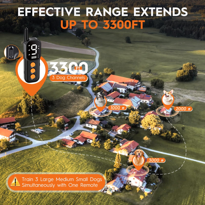 Dogs Training Collar with Remote 3300FT Dog Training Collar IPX7 Waterproof Rechargeable Safe Shock Collar for All Breed Dogs with Beep, Vibration, Safety Shock, Security Lock 10-120 lbs Orange-2 - PawsPlanet Australia