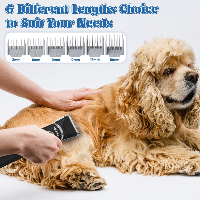 MALLMALL6 4 in 1 Dog Cat 7500RPM Power Motor Grooming Kit, 2000mAh 4 Hours Battery Life Pet Hair Clipper, 1.77” Width 2 Speed Low Noise Multifunctional Shaver, 16 Pet Grooming Tools Paw Trimmer Black