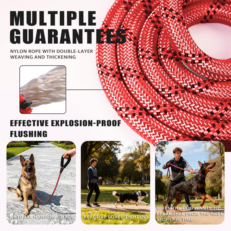 Nylon Dog Leash for Medium Large Dogs, 5-FTReflective Heavy Duty Leash with Comfortable Handle & Poop Bag Dispenser Ring, 1/2 Inch Wide, Secure Reinforcement for Walking(L/Red) Red L - PawsPlanet Australia
