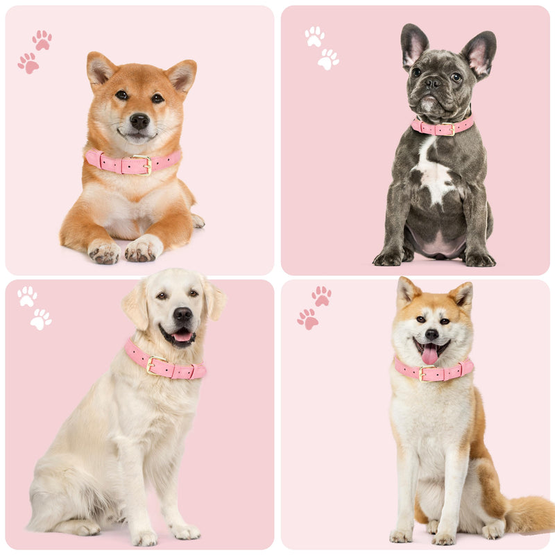Leather Dog Collar for Small Medium Large Dogs, Soft Padded Dog Leather Collar with Heavy Duty Gold Buckle, Durable & Comfortable for Large Dogs Daily Walking (Pink, L) L:Neck 15-20.5’’, Width 1.0’’ Pink - PawsPlanet Australia