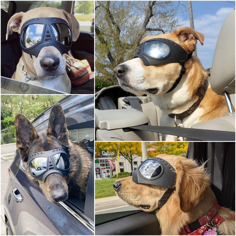 Namsan Dog Goggles for Large Dogs, Wide Snout & Soft Frame, Tactical Driving Sunglasses for Dogs Medium to Large Breed, Anti-UV Dog Eye Protection, Windproof Dustproof, Adjustable, Black (Large)Silver Lens - PawsPlanet Australia
