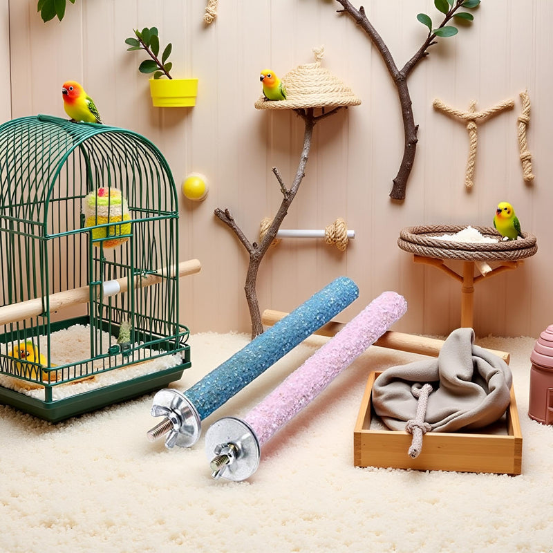 2 Pcs Bird Perch Stand Toy,Random Bird Perch Stand Toy Wood Parrot Grinding Claw Sticks Sanded Cage Toy for Parakeets Finches Parakeet Toys, Sanded Surface Cage Accessories for Parakeets Finches