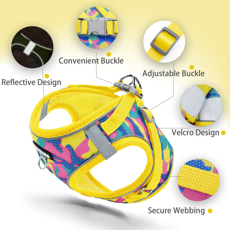 Step in Dog Harness with Leash Set, Adjustable Soft Padded and Breathable Mesh for Small Sized Dog, Reflective No Pull No Choke Cat Vest Harness, Easy Control Pet Vest, Yellow M - PawsPlanet Australia