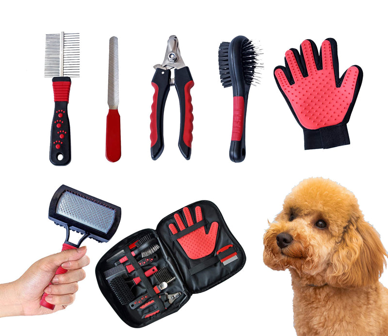8 in 1 Professional Dogs Grooming Kit - Brush Set - Double Sided Cat and Dog Brush for Shedding - Pet Nail Clippers - Deshedding Brush - Pet Grooming Gloves - Dog Accessories - Pet Grooming Tools - PawsPlanet Australia