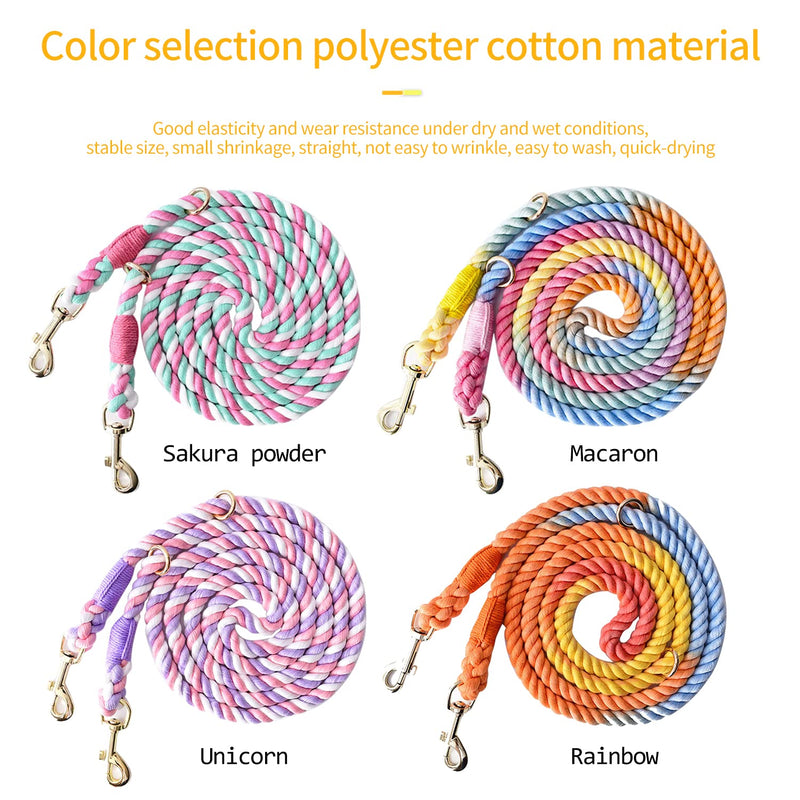 Tesitehi Multifunctional Rope Dog Leash 7.5 FT with Adjustable Double Swivel Hook Hands Free for Small Medium and Large Dogs Running Hiking Camping Walking Colorful Macaron - PawsPlanet Australia