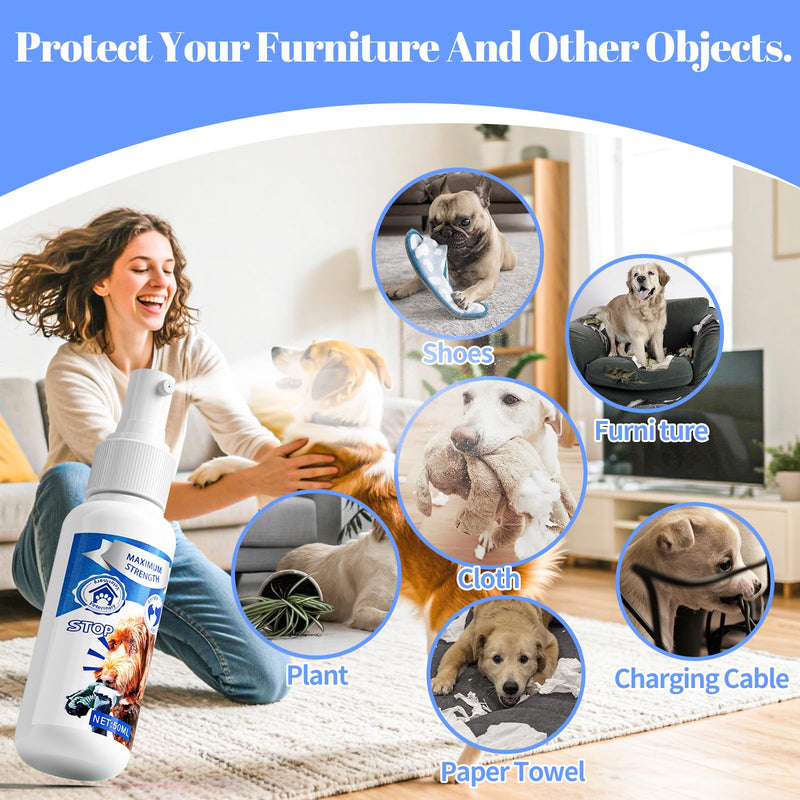 No Chew Spray for Dogs, Bitter Apple Spray for Dogs to Stop Chewing,50ML Natural&Safe Anti Chew Deterrent Spray, Alcohol-Free Effective Indoor/Outdoor Use, Protect Furniture Shoes&Household (Blue) - PawsPlanet Australia