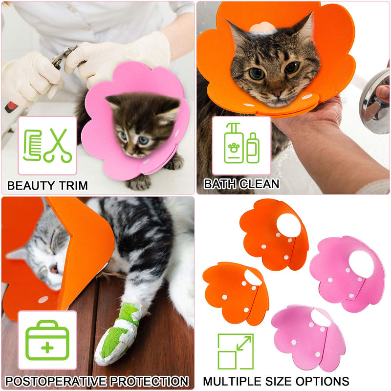 4 Pieces Cat Recovery Collar Cat Cones Flower Shape Pet Wound Healing Neck Collars Adjustable Soft Elizabethan Collars for Kitten Cats Puppy Rabbits S/M Size (Pink and Orange) - PawsPlanet Australia