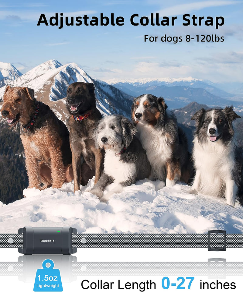 Bousnic Dog Shock Collar with Remote - [New Edition] 4000FT Dog Training Collar for Large Medium Small Dogs (8-120lbs) Waterproof Rechargeable E Collar with Beep, Vibration, Safe Shock (Grey) Grey