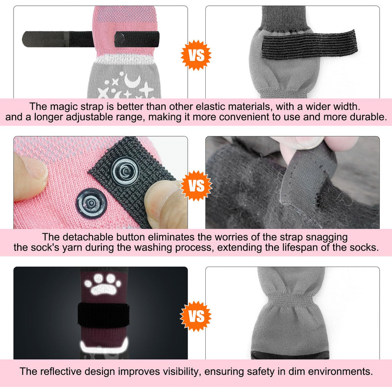 BEAUTYZOO Dog Socks to Prevent Licking Paws, Reflective Dog Socks for Hardwood Floors Anti Slip, Dog Shoes for Hot Pavement- Anti Twist Thick Grip-Small Medium Large Senior Dog Boots & Paw Protectors S(Pack of 4) Grey_Star & Moon - PawsPlanet Australia