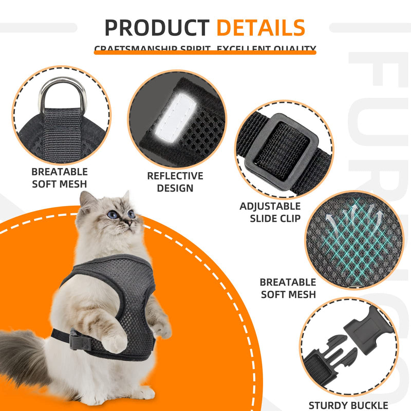 AirTag Cat Harness and Leash for Walking, Integrated Cat Vest with 100% Waterproof Air Tag Holder, Escape Proof Reflective Adjustable Vest Harnesses with Apple Air Tag Case for Cats, Kittens, Puppies Small Black - PawsPlanet Australia