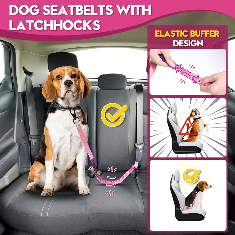 2 Piece Dog Car Seat Belt Harness Retractable Restraint for Car Headrest Adjustable Heavy Duty & Elastic & Durable Dog Car Seat Belt (Red) Red - PawsPlanet Australia
