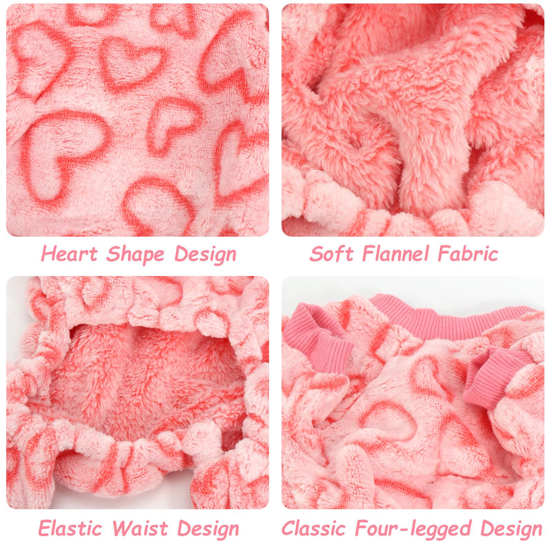 Dog Pajamas Fleece Dog Heart Pajamas Cute Puppy Pajamas Warm Soft Pet Valentines Dog Pjs Dog Jumpsuit Dog Clothes Dog Onesies for Small Medium Dogs and Cats(Pink,S) - PawsPlanet Australia