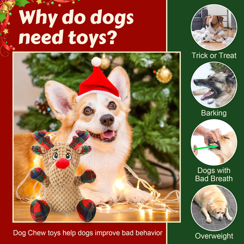 Squeaky Dog Toys, Dog Chew Toys with Crinkle Paper for Puppy, Small, Medium, Large Dogs, Interactive Pet Holiday Toys for Training and Reducing Boredom Elk - PawsPlanet Australia