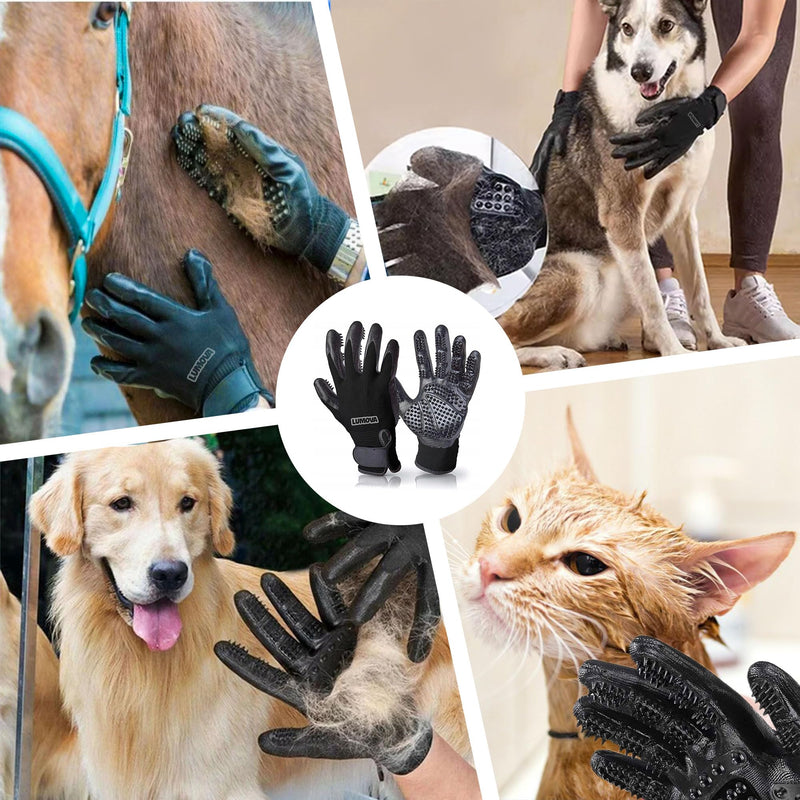 Pet Grooming Glove – Patented Rubber-Massage Shedding Bath & Hair Remover for Dogs, Cats & Livestock – Lightweight, Flexible, Secure Fit (Black) Black - PawsPlanet Australia