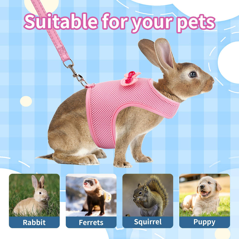 AIITLE Bunny Harness and Leash Set, Soft Breathable Mesh Vest Harness with Cute Bow for Rabbits Kitten Ferret Small Pig Puppy Walking Supplies Pink M Medium - PawsPlanet Australia