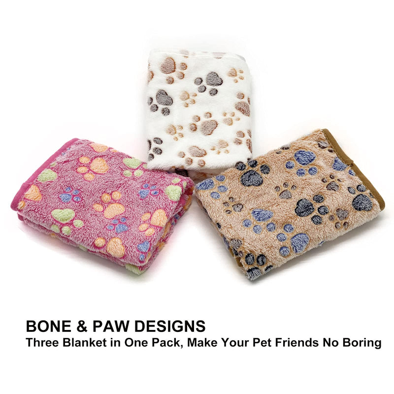 SORKUT 1 Pack 3 Puppy Dog Blankets Super Soft Warm Sleep Mat Fluffy Premium Fleece Pet Blanket Flannel Throw for Dog Puppy Cat - Paw Print Beige/Pink/Brown Large(40"x30") Large(40"x30") - PawsPlanet Australia
