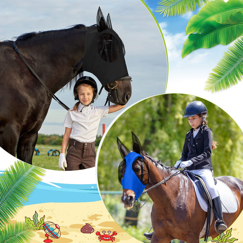 Qualirey 8 Pcs Horse Fly Masks for Horses Comfort Horse Fly Mask with Ears Soft Elasticity Fly Mask Sun Protection for Horses(Large) Large